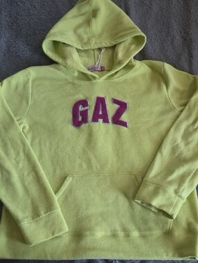 Sz L/XL Vintage GAZ Fleece/polyester Green/purple Hooded Sweatshirt Women